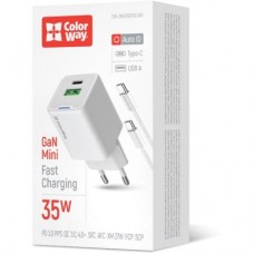 Зарядное устройство ColorWay GaN Mini 35W PD Port PPS USB (Type-C PD + USB QC4.0) cable Type-C - Фото