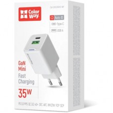 Зарядний пристрій ColorWay GaN Mini 35 W PD Port PPS USB (Type-C PD + USB QC4.0) white (CW-CHS055PD-WT) - Фото