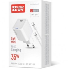 Зарядний пристрій ColorWay GaN Mini 35 W PD Port PPS USB-C white cable Type-C (CW-CHS056PDC-WT) - Фото