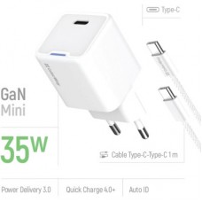 Зарядний пристрій ColorWay GaN Mini 35 W PD Port PPS USB-C white cable Type-C (CW-CHS056PDC-WT) - Фото