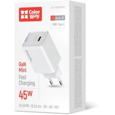 Зарядний пристрій ColorWay GaN Mini 45 W PD Port PPS USB-C white (CW-CHS057PD-WT) - Фото