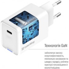 Зарядний пристрій ColorWay GaN Mini 45 W PD Port PPS USB-C white (CW-CHS057PD-WT) - Фото