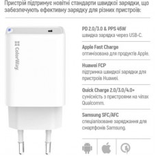 Зарядний пристрій ColorWay GaN Mini 45 W PD Port PPS USB-C white (CW-CHS057PD-WT) - Фото