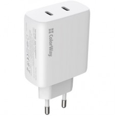 Зарядное устройство ColorWay GaN Mini 50W PD Port PPS USB (Type-C PD 30W + Type-C PD 20W) white - Фото