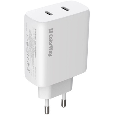 Зарядное устройство ColorWay GaN Mini 50W PD Port PPS USB (Type-C PD 30W + Type-C PD 20W) white