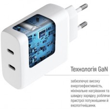 Зарядное устройство ColorWay GaN Mini 50W PD Port PPS USB (Type-C PD 30W + Type-C PD 20W) white - Фото