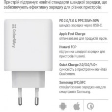 Зарядное устройство ColorWay GaN Mini 50W PD Port PPS USB (Type-C PD 30W + Type-C PD 20W) white - Фото