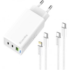 Зарядное устройство ColorWay GaN Mini 65W PD Port PPS USB (USB-2C1A) cable Type-C&Lightning (CW-CHS058PDCL-WT) - Фото