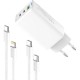 Зарядное устройство ColorWay GaN Mini 65W PD Port PPS USB (USB-2C1A) cable Type-C&Lightning (CW-CHS058PDCL-WT)