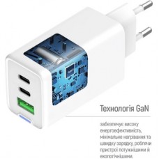 Зарядное устройство ColorWay GaN Mini 65W PD Port PPS USB (USB-2C1A) cable Type-C&Lightning (CW-CHS058PDCL-WT) - Фото