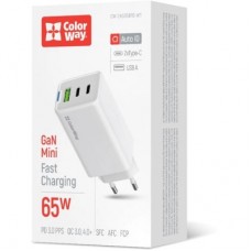 Зарядний пристрій ColorWay GaN Mini 65 W PD Port PPS USB (USB-2C1A) white (CW-CHS058PD-WT) - Фото