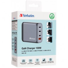 Зарядний пристрій Verbatim GaN 100 W 4 ports (2xUSB-C-100 W, USB-C 65 W/USB-A -3.0) (32202) - Фото