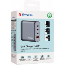 Зарядний пристрій Verbatim GaN 140 W 4 ports (2xUSB-C-140 W, USB-C 20 W / USB-A -3.0) (32203) - Фото