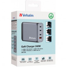 Зарядний пристрій Verbatim GaN 240 W 4 ports (USB-C-140 W, USB-C-100 W, USB-C-65 W/USB-A-3.0) (32205) - Фото