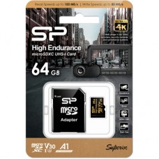 Карта памяти Silicon Power 64GB microSDXC class 10 UHS-I U3 V30 A1 High Endurance (SP064GBSTXDV3V1HSP) - Фото