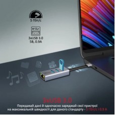 Концентратор Promate USB Hub 4 ports gigahub-c.grey (gigahub-c.grey) - Фото
