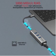 Концентратор Promate USB Hub 4 ports gigahub-c.grey (gigahub-c.grey) - Фото