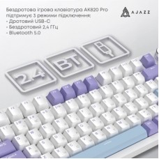 Клавіатура Ajazz AK820 Pro Gift Switch Purple RGB USB/Wireless/Bluetooth UA Purple (AK820PRO-G-PWB) - Фото