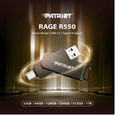 USB флеш накопитель Patriot 128GB Rage R550 Matte Black USB 3.2/Type-C (PE128GR550DSAD) - Фото