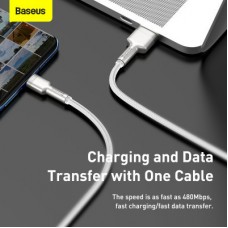 Дата кабель USB 3.1 AM to Type-C 2.0m CAKF 6.0A 66W Cafule Series Metal Data Cable White Baseus (CAKF000202) - Фото