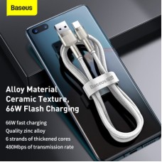 Дата кабель USB 3.1 AM to Type-C 2.0m CAKF 6.0A 66W Cafule Series Metal Data Cable White Baseus (CAKF000202) - Фото