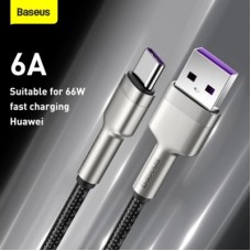 Дата кабель USB 2.0 AM to USB-C 1.0m Cafule Metal 66W black Baseus (CAKF000101) - Фото