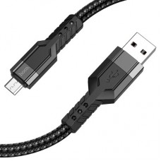 Дата кабель USB 2.0 AM to Micro 5P 1.2m 2.4A nylon aluminum U110 black HOCO (6931474770585) - Фото
