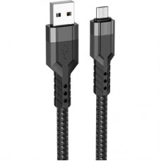 Дата кабель USB 2.0 AM to Micro 5P 1.2m 2.4A nylon aluminum U110 black HOCO (6931474770585) - Фото