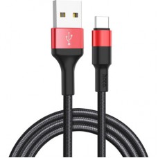Дата кабель USB 2.0 AM to USB-C 1.0m 2A 18W nylon X26 black+red HOCO (6957531080251) - Фото