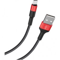 Дата кабель USB 2.0 AM to USB-C 1.0m 2A 18W nylon X26 black+red HOCO (6957531080251) - Фото
