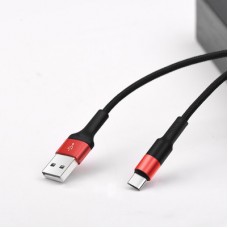 Дата кабель USB 2.0 AM to USB-C 1.0m 2A 18W nylon X26 black+red HOCO (6957531080251) - Фото