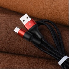 Дата кабель USB 2.0 AM to USB-C 1.0m 2A 18W nylon X26 black+red HOCO (6957531080251) - Фото
