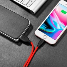 Дата кабель USB 2.0 AM to Lightning 1.0m 2A silicone X21 black+red HOCO (6957531071372) - Фото