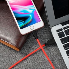 Дата кабель USB 2.0 AM to Lightning 1.0m 2A silicone X21 black+red HOCO (6957531071372) - Фото