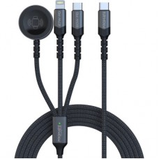 Дата кабель USB-C to Lightning 27W + USB-C 60W + Apple Watch 2.5W 1.5m icharge trio black Promate - Фото