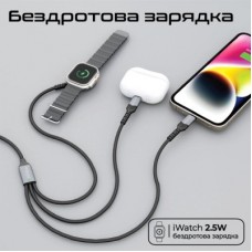 Дата кабель USB-C to Lightning 27W + USB-C 60W + Apple Watch 2.5W 1.5m icharge trio black Promate - Фото