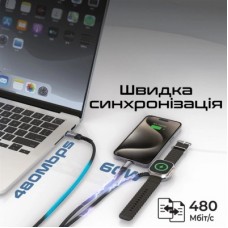 Дата кабель USB-C to Lightning 27W + USB-C 60W + Apple Watch 2.5W 1.5m icharge trio black Promate - Фото