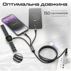Дата кабель USB-C to Lightning 27W + USB-C 60W + Apple Watch 2.5W 1.5m icharge trio black Promate - Фото