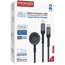 Дата кабель USB-C to Lightning 27W + USB-C 60W + Apple Watch 2.5W 1.5m icharge trio black Promate - Фото