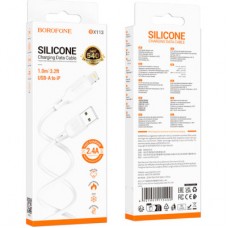 Дата кабель USB 2.0 AM to Lightning 1.0m Lenny silicone BX113 white BOROFONE (6941991115400) - Фото