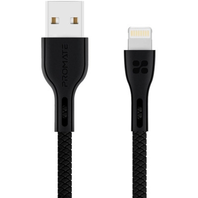Дата кабель USB 2.0 AM to Lightning 1.2m 2A PowerBeam-i black Promate (powerbeam-i.black)