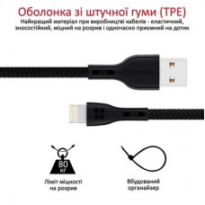Дата кабель USB 2.0 AM to Lightning 1.2m 2A PowerBeam-i black Promate (powerbeam-i.black) - Фото