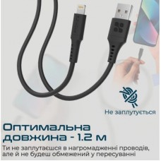 Дата кабель USB 2.0 AM to Lightning 1.2m 2.4A PowerLink-Ai120 black Promate (powerlink-ai120.black) - Фото