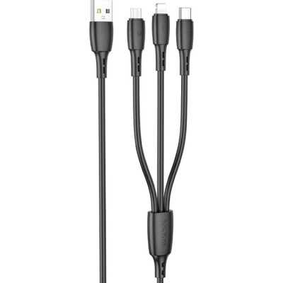 Дата кабель USB 2.0 AM to Lightning+USB-C+Micro 5P 1.0m 2 A PVC BX71 black BOROFONE (6974443384543)