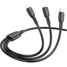 Дата кабель USB 2.0 AM to Lightning+USB-C+Micro 5P 1.0m 2 A PVC BX71 black BOROFONE (6974443384543) - Фото