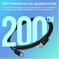 Дата кабель USB-C to USB-C 2.0m 60W PD EcoLine-CC200 black Promate (ecoline-cc200.black) - Фото