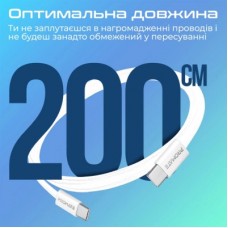 Дата кабель USB-C to USB-C 2.0m 60W PD EcoLine-CC200 white Promate (ecoline-cc200.white) - Фото
