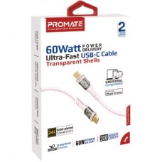 Дата кабель USB-C to USB-C 1.2m 60W PD TransLine-CC pink Promate (transline-cc.pink) - Фото