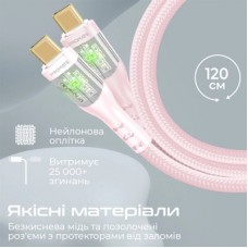Дата кабель USB-C to USB-C 1.2m 60W PD TransLine-CC pink Promate (transline-cc.pink) - Фото