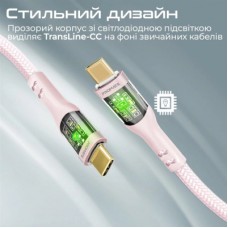 Дата кабель USB-C to USB-C 1.2m 60W PD TransLine-CC pink Promate (transline-cc.pink) - Фото